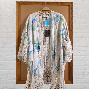 Bohemian Kimono W/Floral & Crochet Details-Spiaggia Dolce Size L